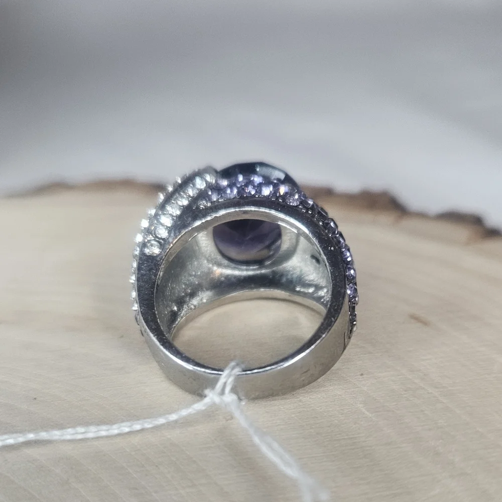 Vintage Purple CZ Cocktail Ring SZ 6 NWT Large Oval Statement Ice Cubic Zirconia
